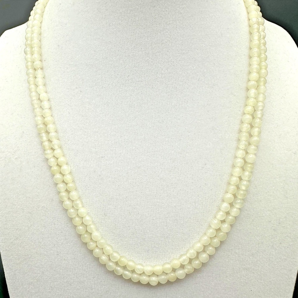 Vintage Cream White Faux Pearl Double Strand Necklace Round Beaded Layered Retro